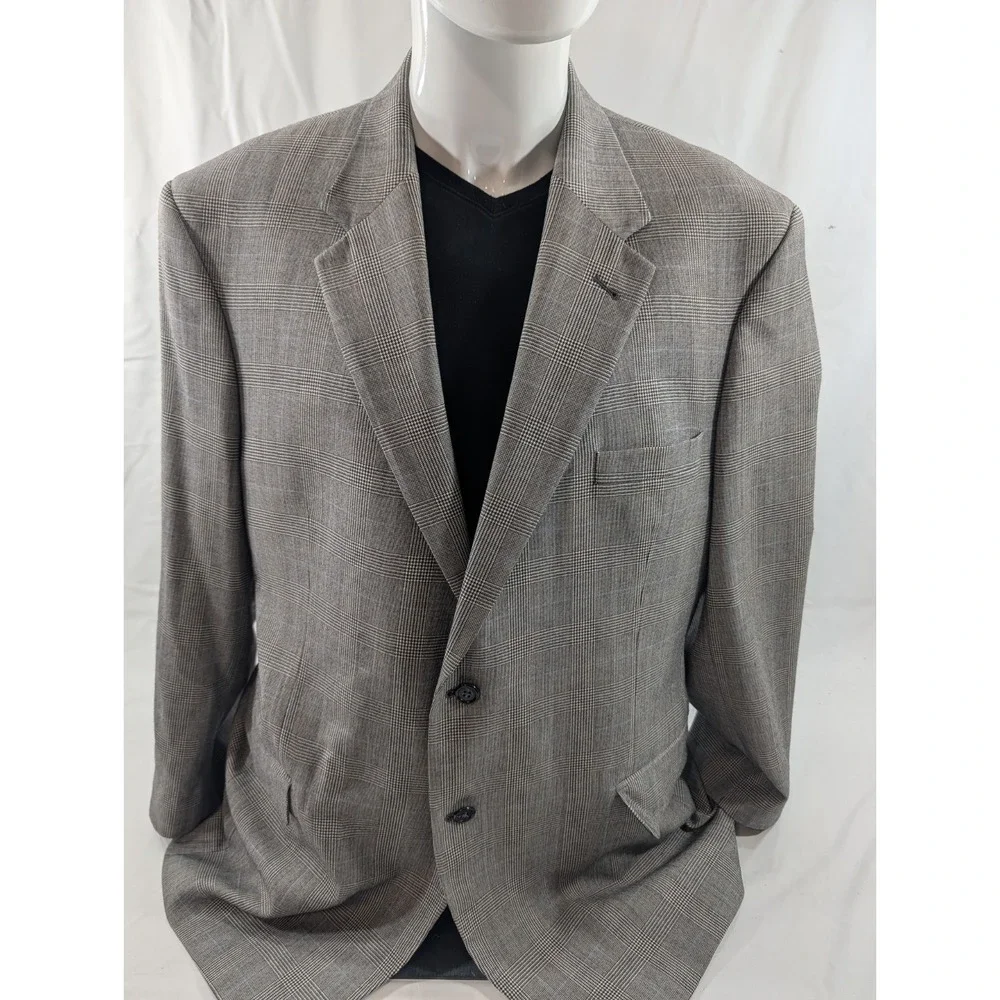 Jos. A. Bank Blazer Coat Suit Jacket 100%‎ Wool Glenn Check Plaid 46R 48